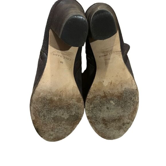 Cole Haan Double Zip Dark Brown Suede Leather Ankle Boot Heel Bootie Women's sz - Picture 5 of 12